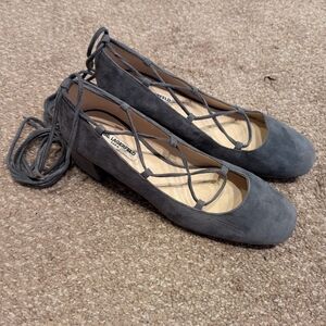 Karl Lagerfeld, Charlie, Gray Suede, Lace Up Block Heels, US Size 7.5